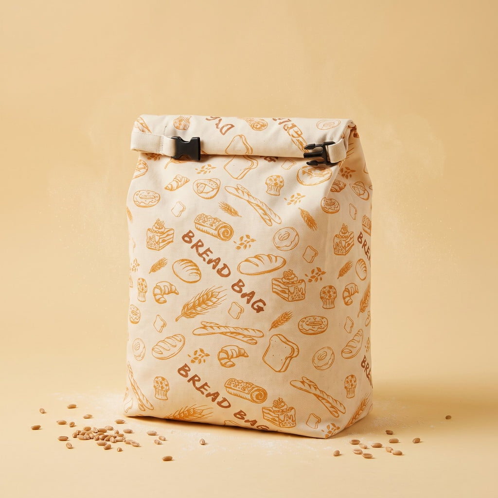 Beeswax bread bag studio shot on butter-yellow background