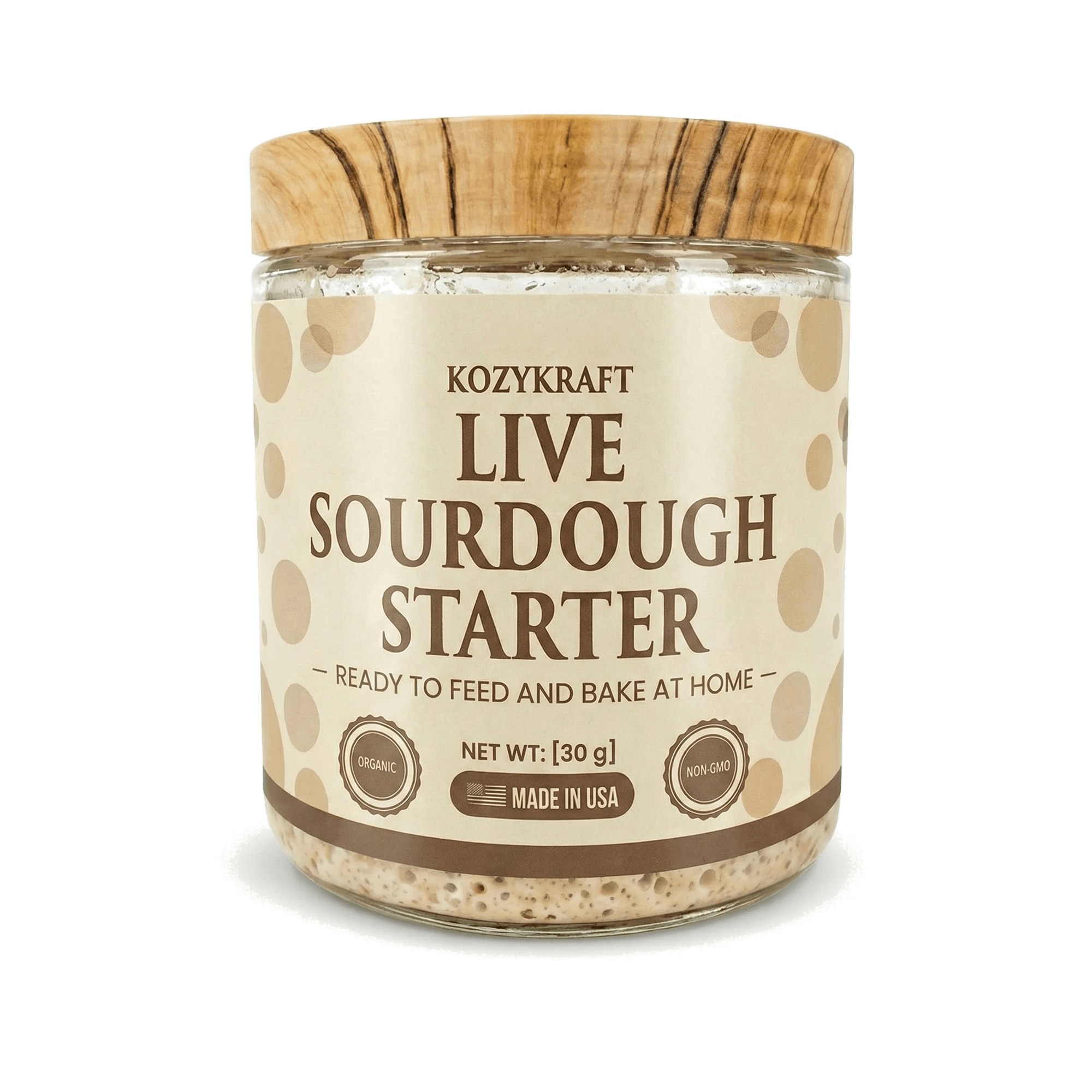 30g Live Sourdough Starter in Glass Jar by KozyKraft